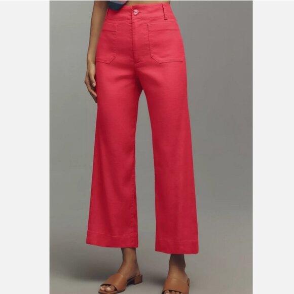 Anthropologie Maeve The Colette Linen Blend Crop Wide-Leg Pants 18W NWT Pink 18 - Picture 5 of 6